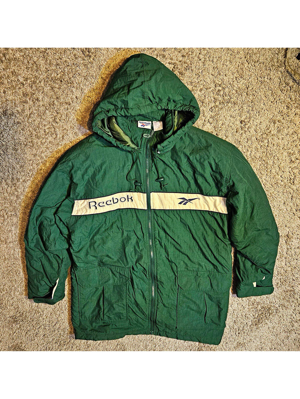 Reebok Vintage 90s Green Hooded Parka Jacket Men’s L